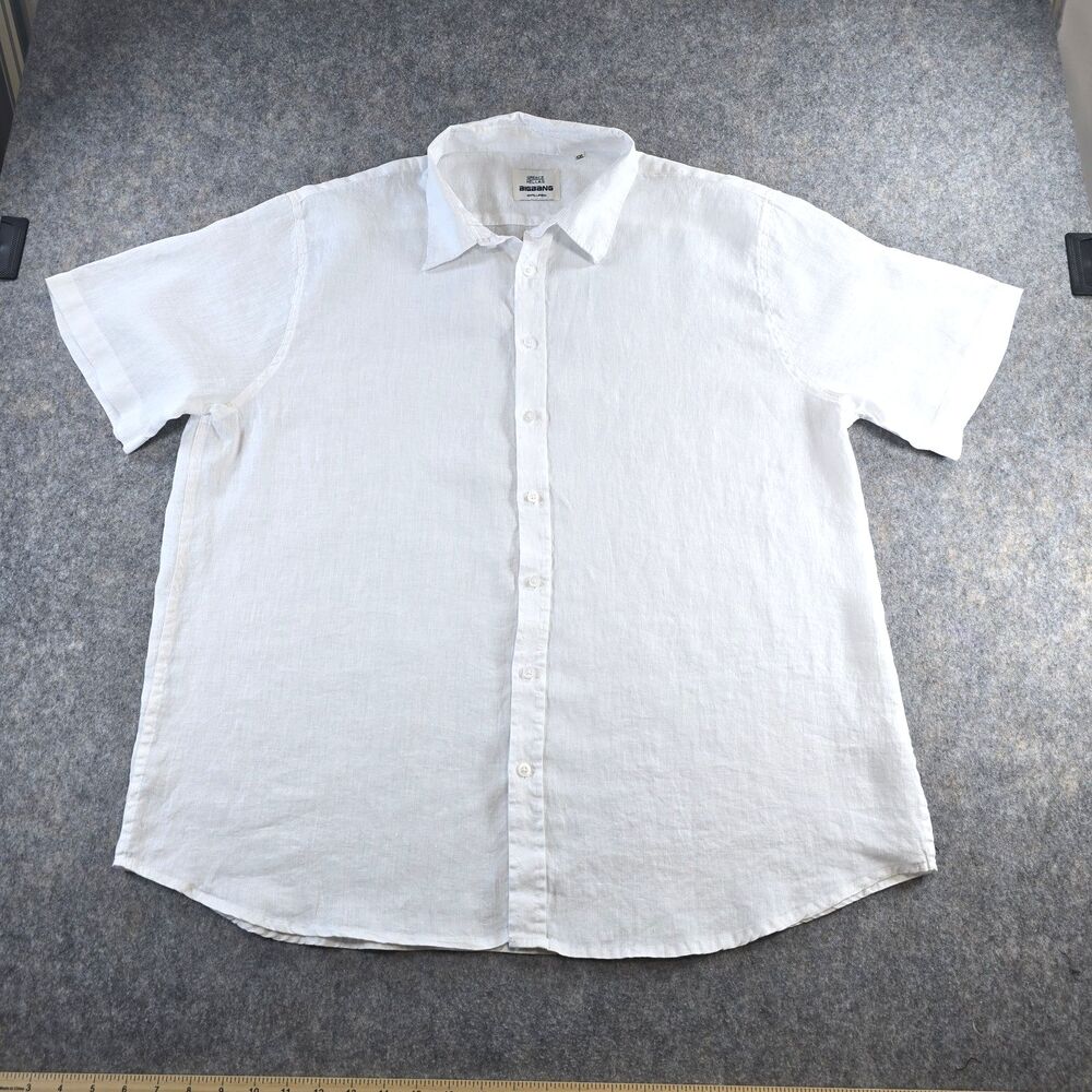 GREECE HELLAS BigBang Men's Plus Size 5X White 100% Linen Short Sleeve Button Up